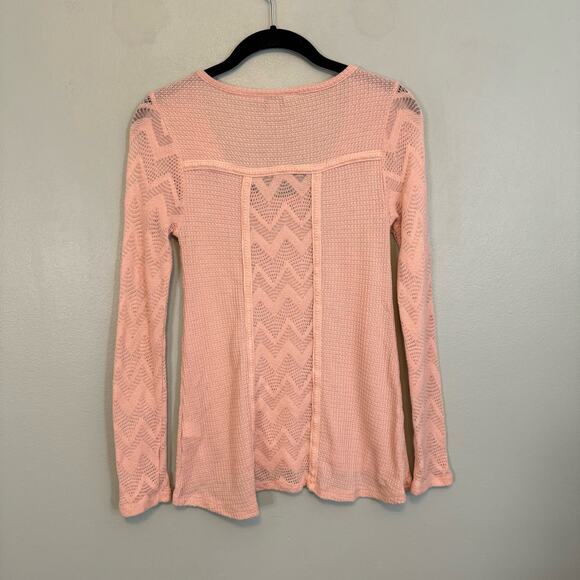 Lucky Brand Top Womens Small Pink Ginny Lace Thermal Long Sleeve Pullover Pink - Picture 2 of 8